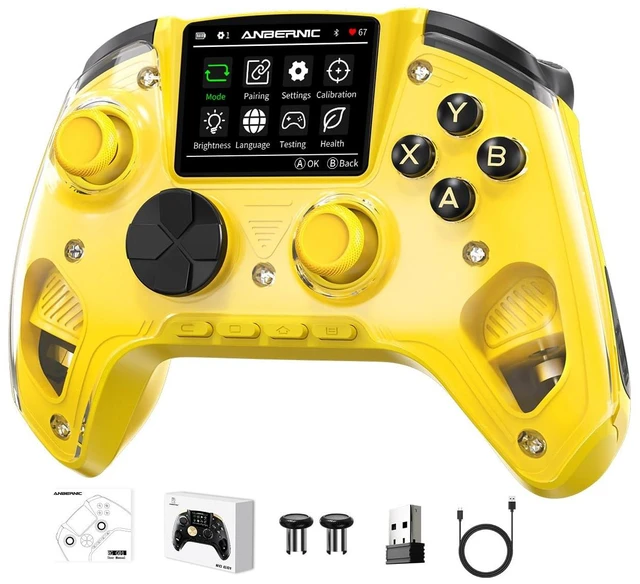 Main image of Voacle RG G01 Interactive Screen Wireless Gaming Controller Compatible with PC/Steam/Linux/Android/Switch/IOS 2.4G Wireless Bluetooth Controller Gamepad Hall Effect Triggers(Yellow)
