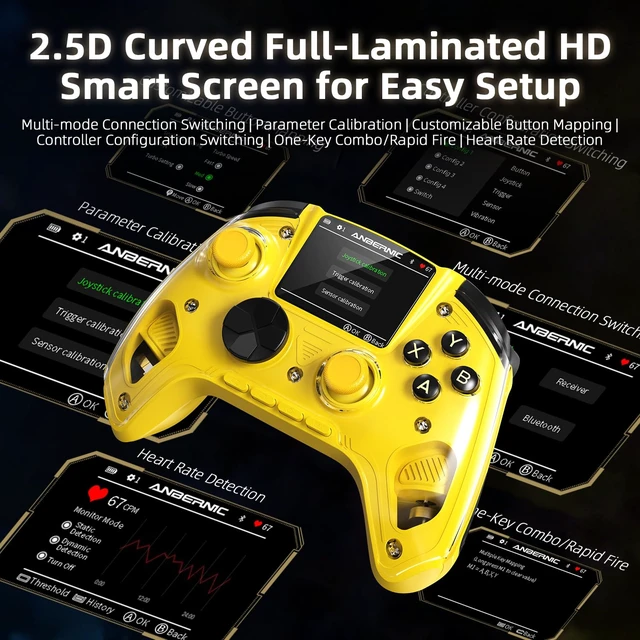 Alt view image 3 of 7 - Voacle RG G01 Interactive Screen Wireless Gaming Controller Compatible with PC/Steam/Linux/Android/Switch/IOS 2.4G Wireless Bluetooth Controller Gamepad Hall Effect Triggers(Yellow)