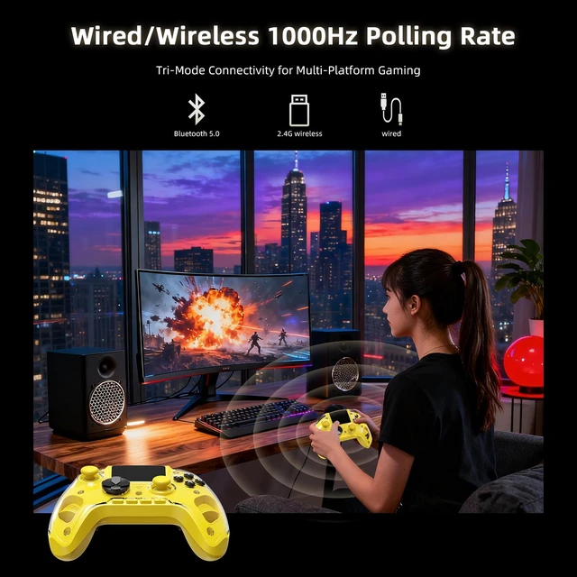 Alt view image 6 of 7 - Voacle RG G01 Interactive Screen Wireless Gaming Controller Compatible with PC/Steam/Linux/Android/Switch/IOS 2.4G Wireless Bluetooth Controller Gamepad Hall Effect Triggers(Yellow)