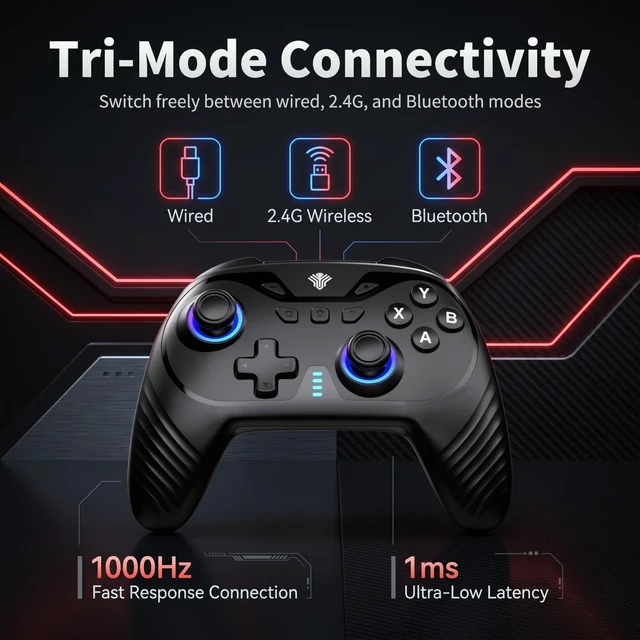 Alt view image 4 of 7 - YUYIU WindSeeker III Wireless Gaming Controller for PC with Charging Dock | Hall Effect Joysticks, RGB, Dual-Mode Triggers, Macro, Turbo, 6-Axis Gyro, Compatible with PC, Android, iOS and Switch