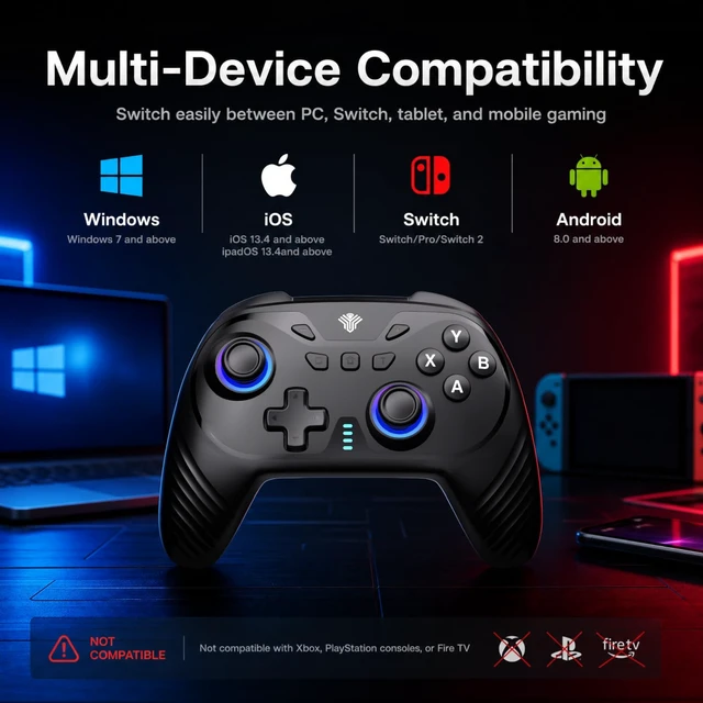 Alt view image 6 of 7 - YUYIU WindSeeker III Wireless Gaming Controller for PC with Charging Dock | Hall Effect Joysticks, RGB, Dual-Mode Triggers, Macro, Turbo, 6-Axis Gyro, Compatible with PC, Android, iOS and Switch
