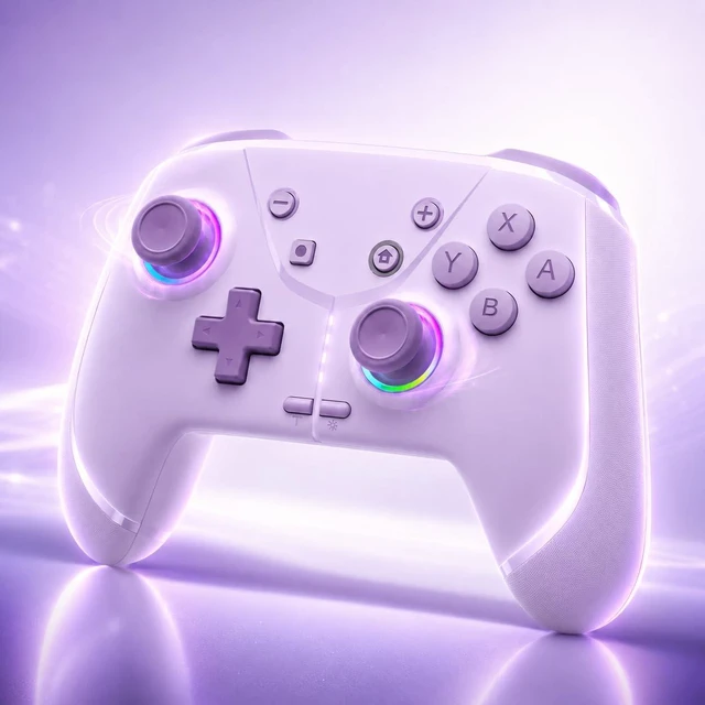Main image of Wireless Pro Controller for Switch 2/Switch/Lite/OLED, Purple. Compatible with iPhone/Mac/iPad/iOS/Android/PC/Steam/TV. Programmable, RGB, Vibration, 3 Turbo Modes, 6-Axis Motion Control