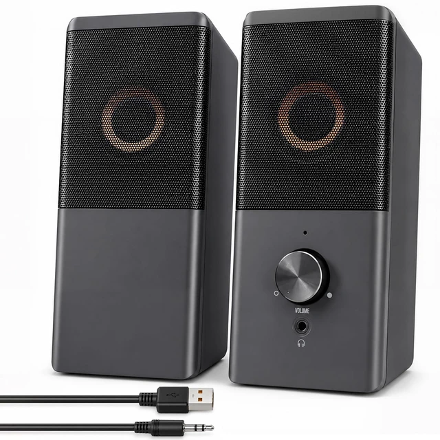 Main image of ROSON Computer Speakers, USB Powered 3.5mm AUX Stereo for Desktop PC Laptop | Compact 2.0 Channel Speaker with Volume Control & Headphone Jack, 6W, Enhanced Audio, Plug & Play.