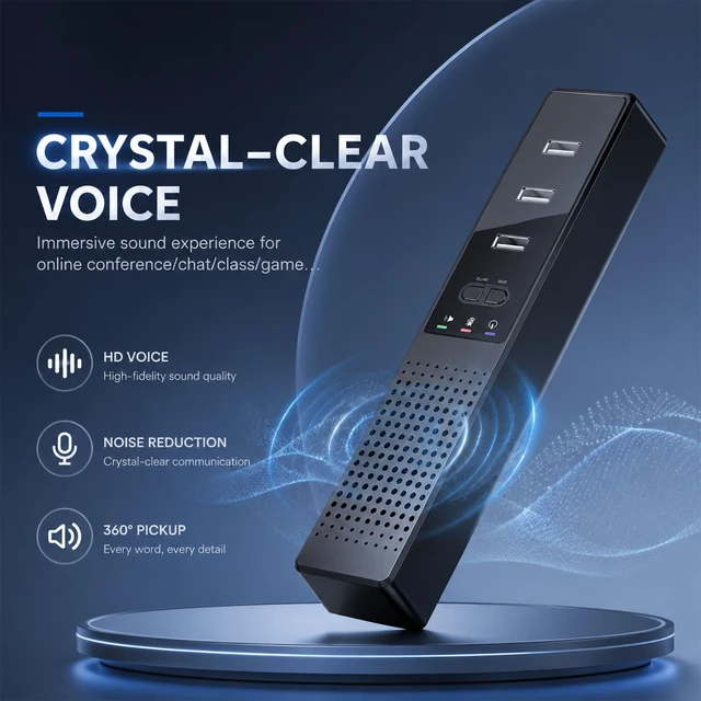 Alt view image 3 of 7 - AiooTisu Conference Speakerphone for PC & Laptop, Bluetooth Speakerphone with AI Noise Reduction, 360° Voice Pickup, USB-C Plug and Play, Compatible with Zoom, Microsoft Teams, Skype & Webex