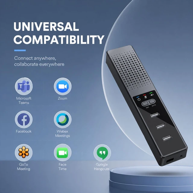 Alt view image 4 of 7 - AiooTisu Conference Speakerphone for PC & Laptop, Bluetooth Speakerphone with AI Noise Reduction, 360° Voice Pickup, USB-C Plug and Play, Compatible with Zoom, Microsoft Teams, Skype & Webex