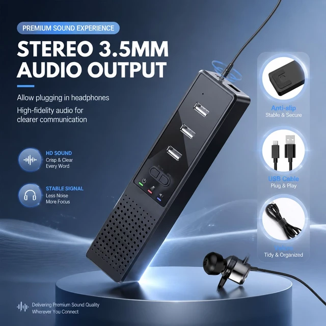 Alt view image 5 of 7 - AiooTisu Conference Speakerphone for PC & Laptop, Bluetooth Speakerphone with AI Noise Reduction, 360° Voice Pickup, USB-C Plug and Play, Compatible with Zoom, Microsoft Teams, Skype & Webex