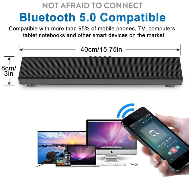Alt view image 2 of 6 - Guppy Sound Bar 15.7 Inch Soundbar for Smart TV Speaker with USB/AUX Connectivity, PC Desktop Speaker, Stereo Wireless Computer Bar Speaker, Subwoofer, for TV/Desktop/Laptop (Black)