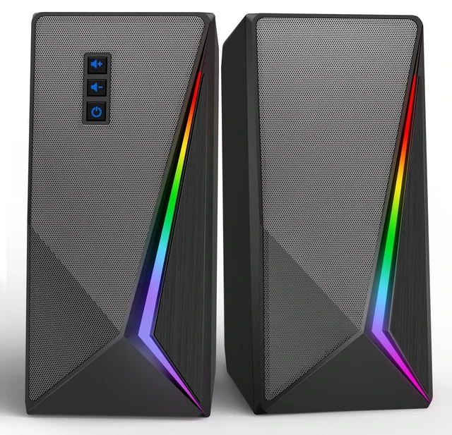 Main image of Heyfavor RGB Computer Speakers, USB Powered PC Desktop Speakers with 3.5mm AUX, Stereo Wired Gaming Speakers with LED Light & Volume Control, 2.0 Soundbar for Laptop Monitor Home Office