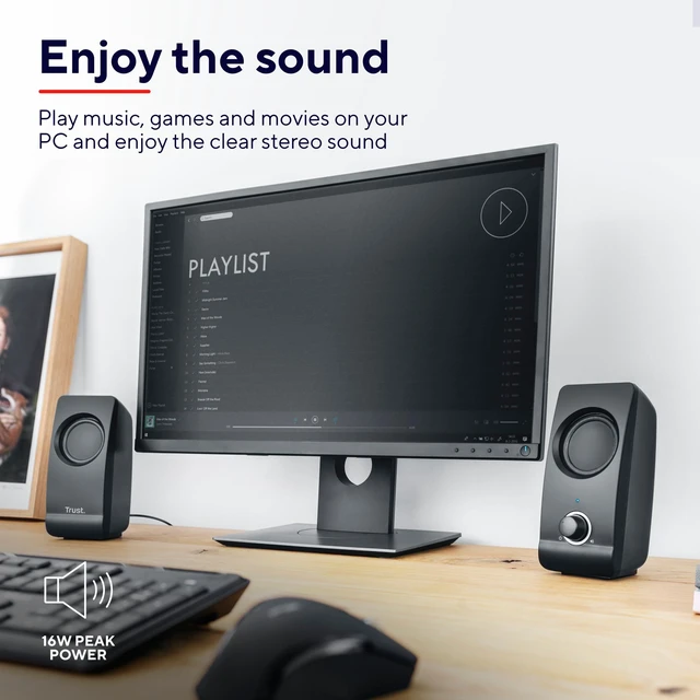 Alt view image 2 of 7 - Trust Remo 2.0 PC Speakers, 16W (8W RMS), USB Powered, Jack 3.5mm, Stereo Speaker Set with Volume Control, Compact Sound System for Computer and Laptop - Black