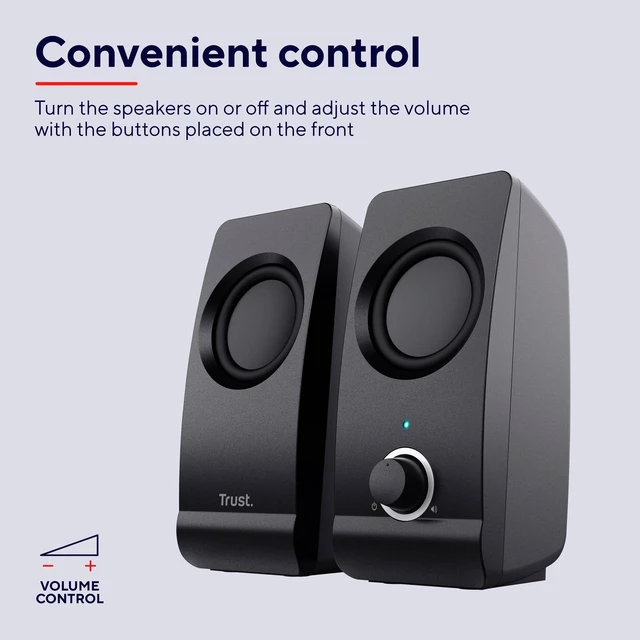Alt view image 3 of 7 - Trust Remo 2.0 PC Speakers, 16W (8W RMS), USB Powered, Jack 3.5mm, Stereo Speaker Set with Volume Control, Compact Sound System for Computer and Laptop - Black