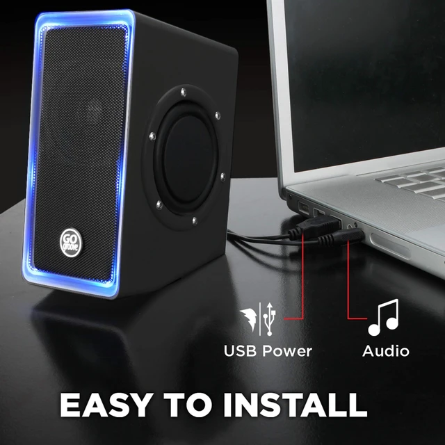 Alt view image 6 of 7 - GOgroove Gaming Computer Speakers with Blue LED Light - SonaVERSE O2i Speakers for Desktop, Laptop, PC - USB Speaker 2.0 with AUX Input, in-Line Volume Control, Bass Stereo Sound, 14W (Black)