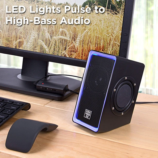 Alt view image 7 of 7 - GOgroove Gaming Computer Speakers with Blue LED Light - SonaVERSE O2i Speakers for Desktop, Laptop, PC - USB Speaker 2.0 with AUX Input, in-Line Volume Control, Bass Stereo Sound, 14W (Black)