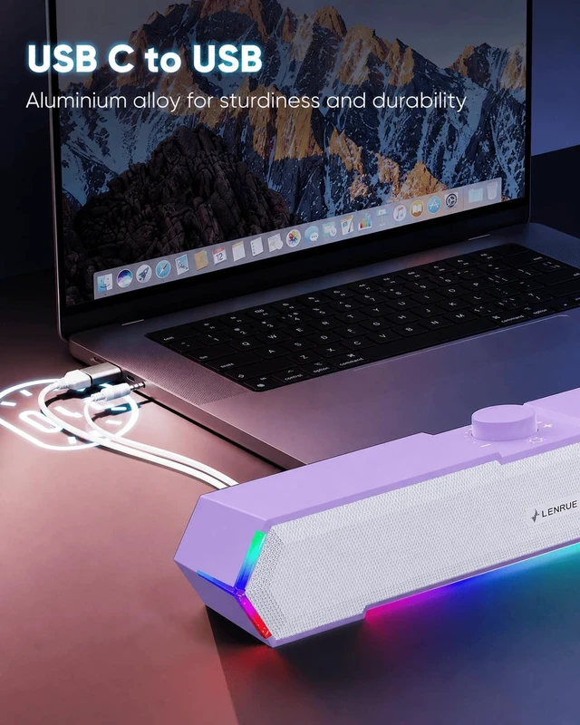 Alt view image 6 of 6 - LENRUE G11 Computer Speakers for Desktop, Touch Lights PC Speakers with Surge Clear Sound, USB C/USB Powered, AUX Audio for Computer Desktop PC Laptop Desk