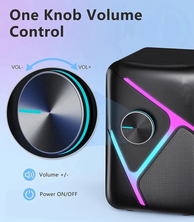 Alt view image 3 of 6 - CORN 2.1 Gaming Speakers with RGB Gradient Light, PC Speakers with Dynamic Sound, USB Powered & 3.5mm Aux, Desktop Computer Speakers with Volume Control, Compatible with PC, Laptop, PS4, TV, Phone