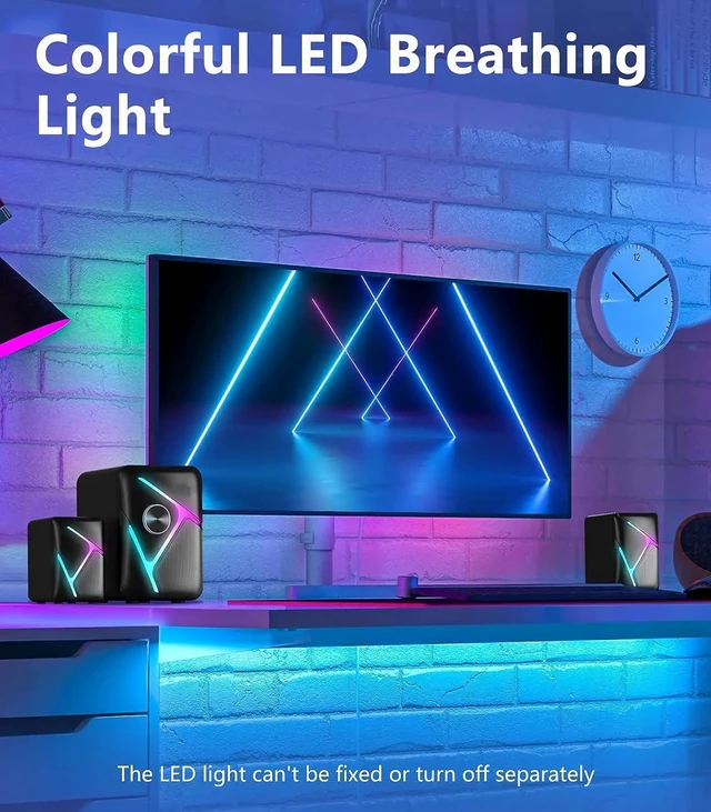 Alt view image 5 of 6 - CORN 2.1 Gaming Speakers with RGB Gradient Light, PC Speakers with Dynamic Sound, USB Powered & 3.5mm Aux, Desktop Computer Speakers with Volume Control, Compatible with PC, Laptop, PS4, TV, Phone