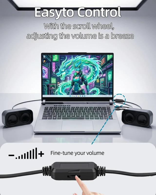 Alt view image 6 of 7 - GELRHONR Computer Speakers for Desktop PC, 2×3W Small Stereo Speakers,USB Powered with 3.5mm Aux and Volume Control,Plug and Play for Laptop,Tablet 1.2M,Grey