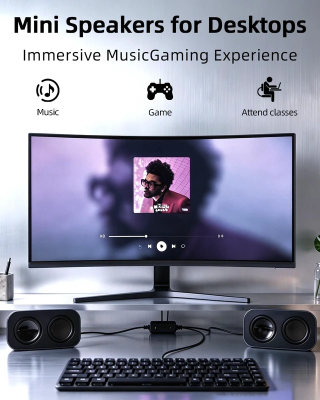 Alt view image 7 of 7 - GELRHONR Computer Speakers for Desktop PC, 2×3W Small Stereo Speakers,USB Powered with 3.5mm Aux and Volume Control,Plug and Play for Laptop,Tablet 1.2M,Grey