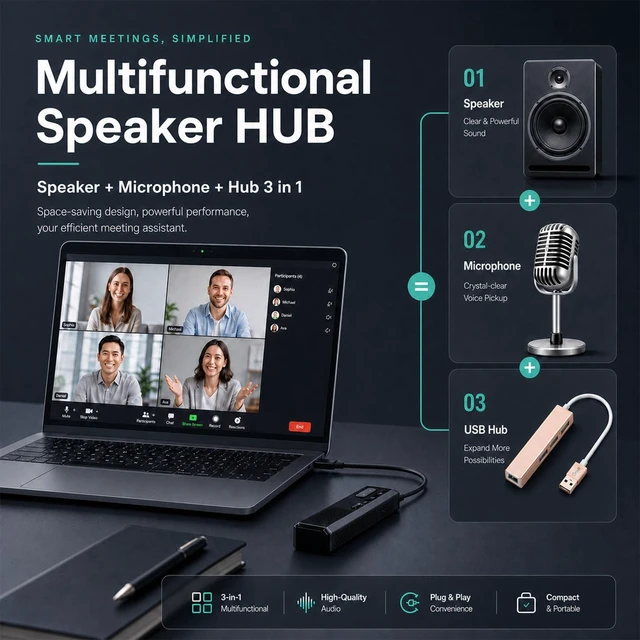 Alt view image 2 of 7 - lorvannis Conference Speakerphone for PC & Laptop, USB Wired Speaker with Microphone, 360° Voice Pickup, Plug and Play, Computer Speaker for Zoom, Teams, Skype (7)