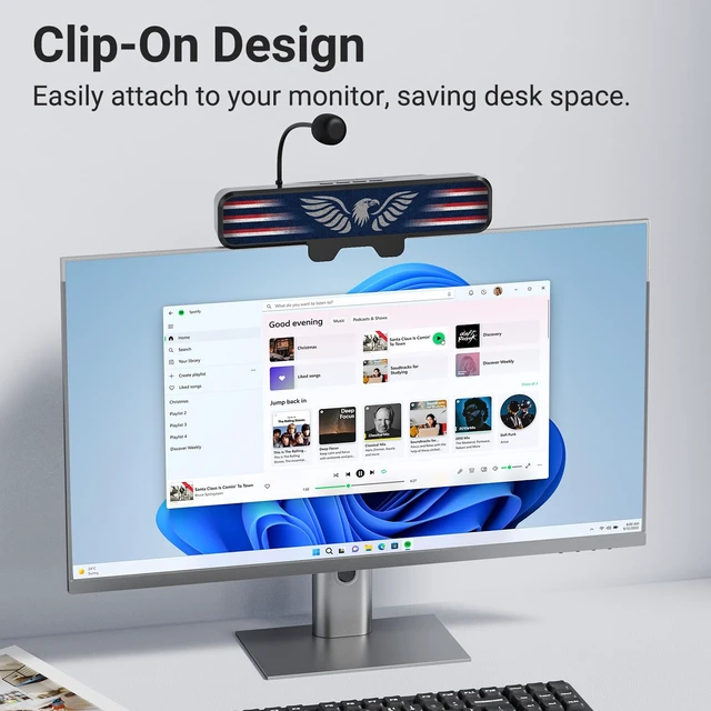 Alt view image 2 of 6 - INGA Computer Speakers with Detachable Mic, Clip-On Monitor Speakers for PC | Detachable Mic with One-Touch Mute for Clear PC and Laptop Calls