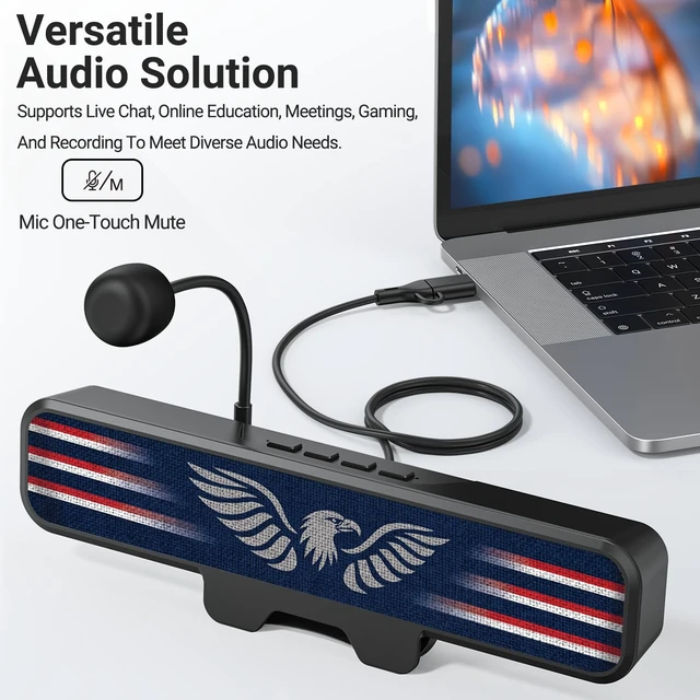 Alt view image 3 of 6 - INGA Computer Speakers with Detachable Mic, Clip-On Monitor Speakers for PC | Detachable Mic with One-Touch Mute for Clear PC and Laptop Calls