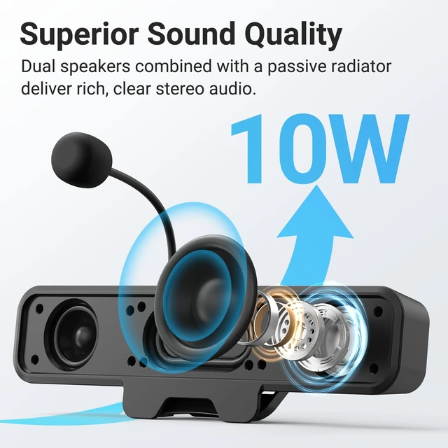 Alt view image 4 of 6 - INGA Computer Speakers with Detachable Mic, Clip-On Monitor Speakers for PC | Detachable Mic with One-Touch Mute for Clear PC and Laptop Calls