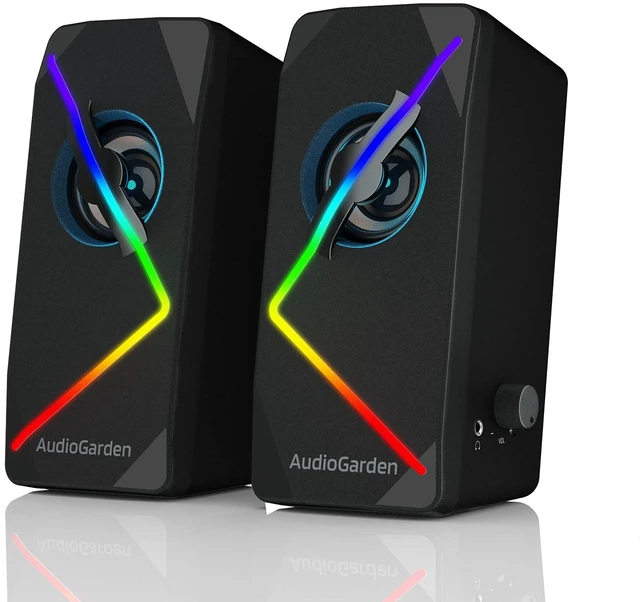 Main image of LTC AudioGarden AG-201 Computer Speakers, 2.0 Channel Wired RGB Desktop Gaming Speakers with Touch-Control 9 Colorful LED Backlit Modes, Enhanced Stereo Bass and Volume Knob, USB Powered/3.5mm Cable