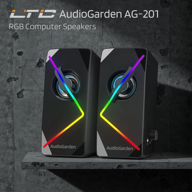 Alt view image 2 of 7 - LTC AudioGarden AG-201 Computer Speakers, 2.0 Channel Wired RGB Desktop Gaming Speakers with Touch-Control 9 Colorful LED Backlit Modes, Enhanced Stereo Bass and Volume Knob, USB Powered/3.5mm Cable