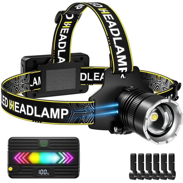 Main image of Headlamp Rechargeable, Super Bright Head Lamp for Adults, Motion Sensor | 5 Modes, Zoomable, Detachable Power Pack, 13 Taillight Modes, IPX7, High Lumens Head Lights for Forehead, Camping & Hard Hat