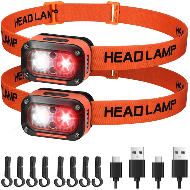 Main image of LED Headlamp High Lumens White & Red Light Headlight for Astronomy | 2 Pack Head Lamps, USB Rechargeable Headlamps, Waterproof Headlights, for Adults, Night Fishing, Hunting, Stargazing, Camping