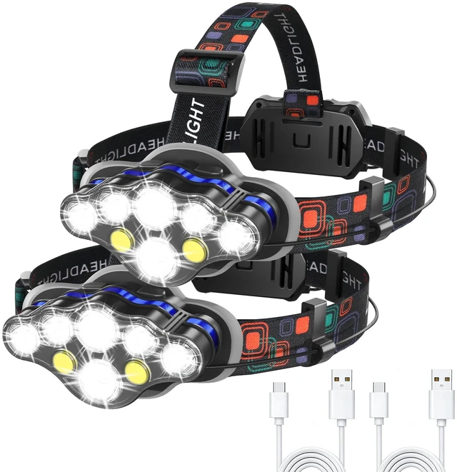 Main image of MIOISY Led Headlamp Rechargeable 2 Pack, Super Bright Headlight Flashlight | 8 Modes Head Lights for Forehead with White Red Light, IPX4 Waterproof Head Lamp for Outdoor Running Hiking Fishing, Black