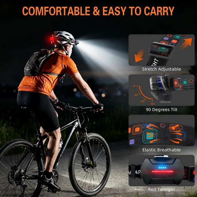 Alt view image 6 of 7 - MIOISY Led Headlamp Rechargeable 3 Pack, Super Bright Headlight Flashlight | 8 Modes Head Lights for Forehead with White Red Light, IPX4 Waterproof Head Lamp for Outdoor Running Hiking Fishing, Black