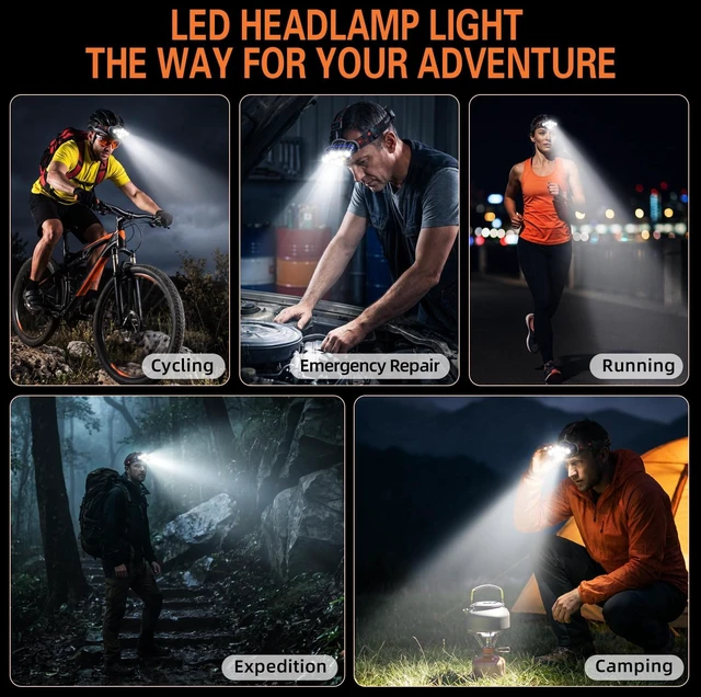 Alt view image 7 of 7 - MIOISY Led Headlamp Rechargeable 3 Pack, Super Bright Headlight Flashlight | 8 Modes Head Lights for Forehead with White Red Light, IPX4 Waterproof Head Lamp for Outdoor Running Hiking Fishing, Black