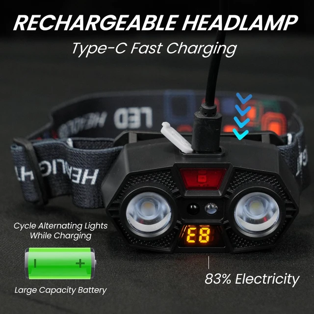 Alt view image 5 of 7 - Headlamp Rechargeable 6Pack, 4000Lumen Ultra-Light Bright LED Rechargeable Headlight with White Yellow Red Light, 5 Modes, Waterproof Motion Sensor Head Lamp for Outdoor Camping Running Hiking Fishing