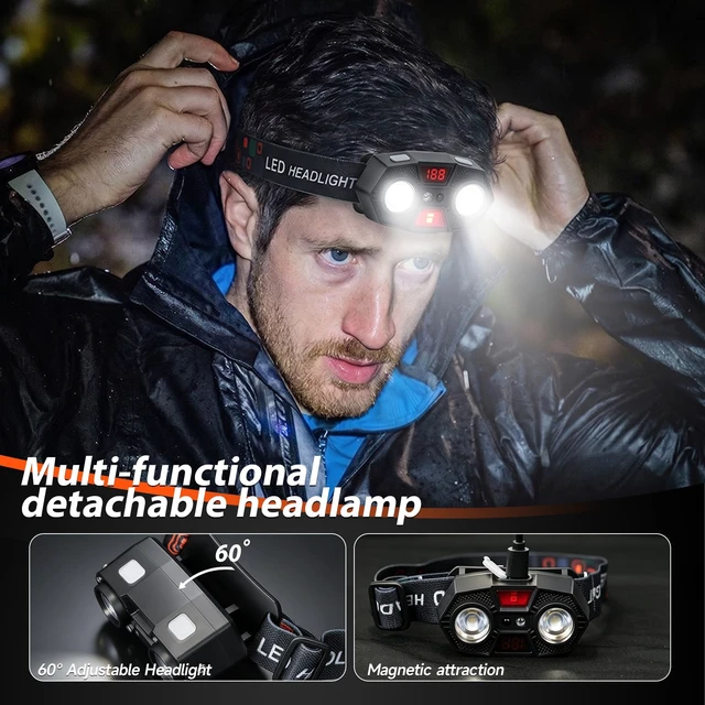 Alt view image 6 of 7 - Headlamp Rechargeable 6Pack, 4000Lumen Ultra-Light Bright LED Rechargeable Headlight with White Yellow Red Light, 5 Modes, Waterproof Motion Sensor Head Lamp for Outdoor Camping Running Hiking Fishing