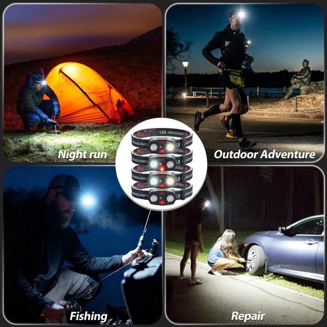 Alt view image 7 of 7 - Headlamp Rechargeable 6Pack, 4000Lumen Ultra-Light Bright LED Rechargeable Headlight with White Yellow Red Light, 5 Modes, Waterproof Motion Sensor Head Lamp for Outdoor Camping Running Hiking Fishing