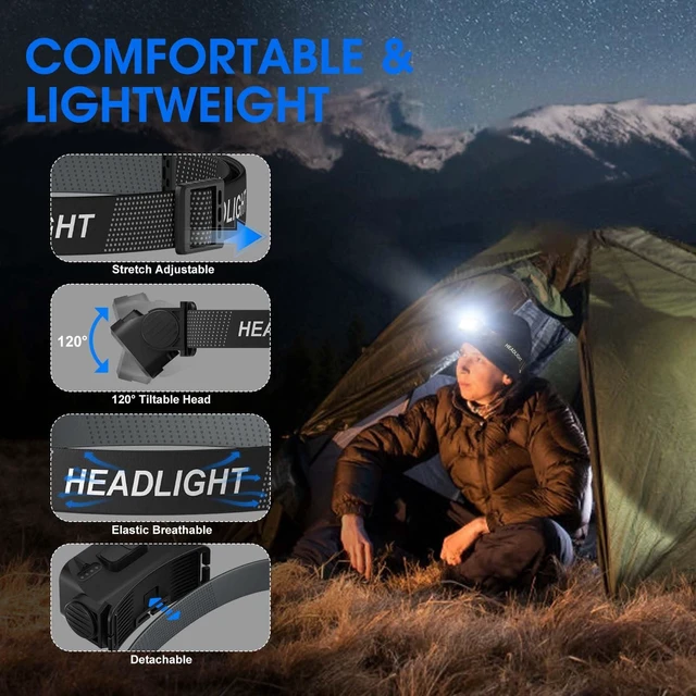 Alt view image 4 of 6 - Rechargeable Headlamp Flashlight, 8 LED 2500 Lumen Super Bright Headlight with White Red Light & Motion Sensor, 2-Pack Waterproof Head Lamp for Adult Kid, Headlamps for Outdoor Camping Running Fishing