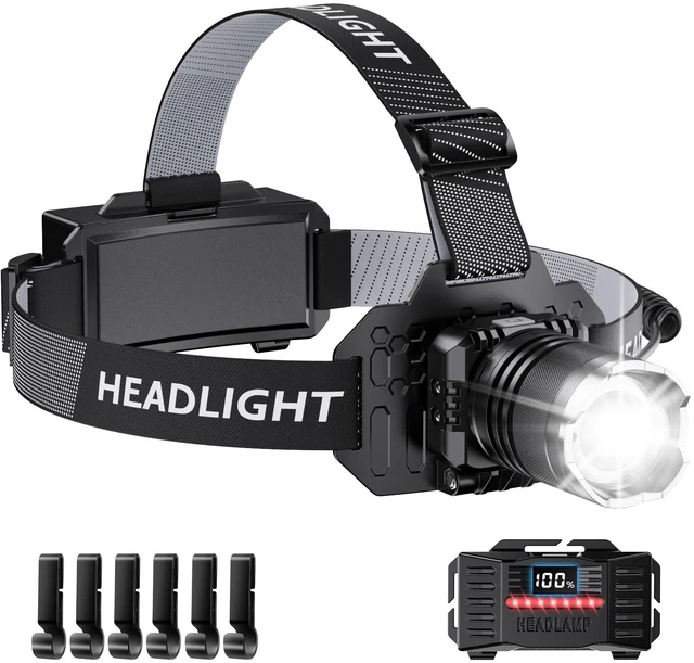 Main image of SWZA Super Bright Headlamp Rechargeable, Head Lamp Motion Sensor Black | Zoomable, 3 Modes, 20+Hrs Runtime, Red Rear Light, Waterproof, Headband Adjustable Headlamp Flashlight for Outdoor Camping