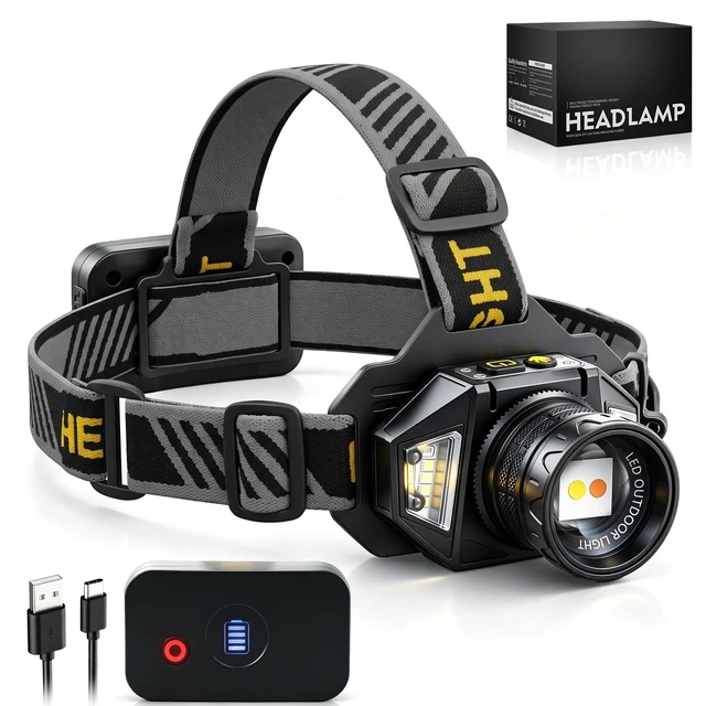 Main image of Bud K High Lumens Rechargeable LED Headlamp, 99000 Lumens Super Bright Motion Sensor, 8 Modes White/Warm/Red Light, 95H Runtime IPX7 Waterproof 90° Adjustable for Camping Fishing Hard Hat Night Work