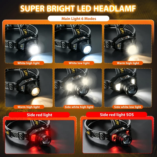Alt view image 3 of 6 - Bud K High Lumens Rechargeable LED Headlamp, 99000 Lumens Super Bright Motion Sensor, 8 Modes White/Warm/Red Light, 95H Runtime IPX7 Waterproof 90° Adjustable for Camping Fishing Hard Hat Night Work