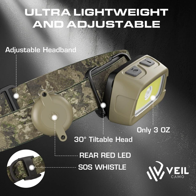 Alt view image 3 of 7 - EverBrite 350LM Rechargeable Headlamp with Red White Green Light | Tail Light, White Red Green Light, Memory Function, Dimmable Design, 7 Mode, 30° Tiltable For Trail Running, Camping, Hunting