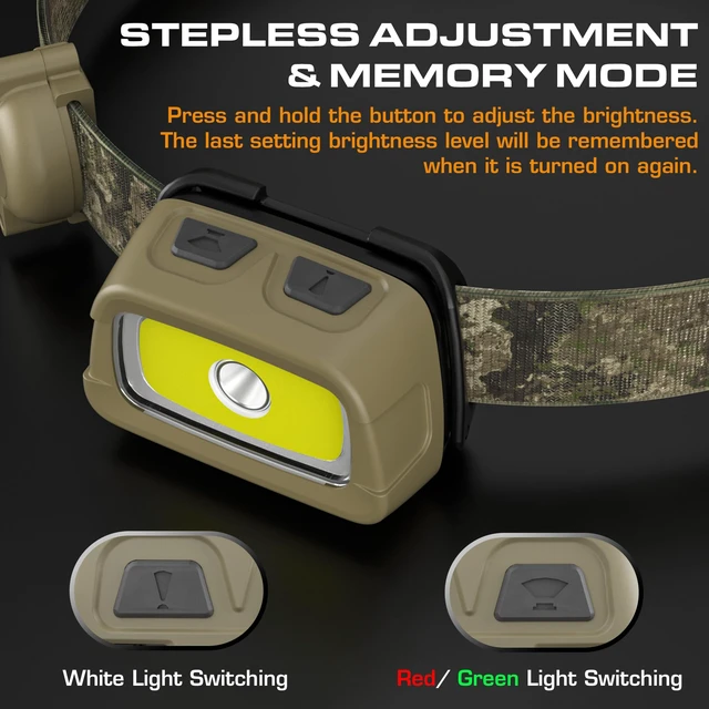 Alt view image 6 of 7 - EverBrite 350LM Rechargeable Headlamp with Red White Green Light | Tail Light, White Red Green Light, Memory Function, Dimmable Design, 7 Mode, 30° Tiltable For Trail Running, Camping, Hunting