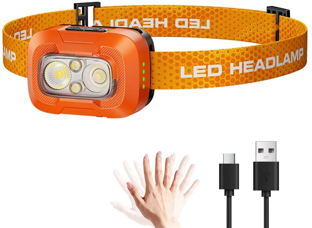 Main image of LED Headlamp Rechargeable Ultralight Hands-Free Headlight, Orange | High Lumen, White/Warm/Red Light, USB-C harging & Power Indicator, Motion Sensor, Long Runtime, 8 Modes for Outdoor Camping