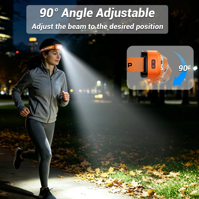Alt view image 5 of 7 - LED Headlamp Rechargeable Ultralight Hands-Free Headlight, Orange | High Lumen, White/Warm/Red Light, USB-C harging & Power Indicator, Motion Sensor, Long Runtime, 8 Modes for Outdoor Camping