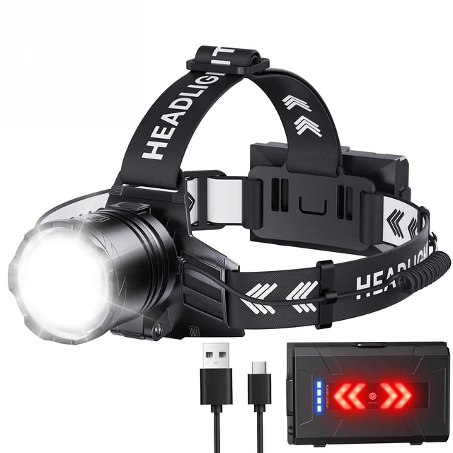Main image of Rechargeable Headlamp, Super Bright LED Headlamp, 5 Modes Zoomable | USB-C Rechargeable, IPX7 Waterproof, 125° Adjustable Beam, Head Light for Adults, Outdoor, Camping, Hiking, Hunting, Hard Hat