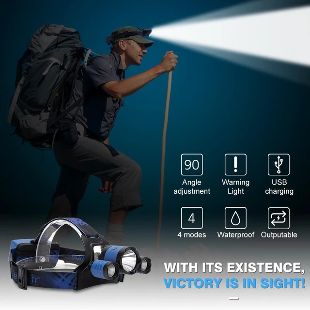 Alt view image 2 of 7 - BORUIT B21 Headlamp Rechargeable, LED Super Bright Head Lights for Forehead, Battery Powered, 4 Modes Head Lamp 90° Adjustable, IPX5 Waterproof