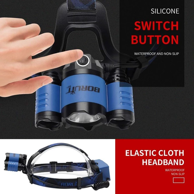 Alt view image 5 of 7 - BORUIT B21 Headlamp Rechargeable, LED Super Bright Head Lights for Forehead, Battery Powered, 4 Modes Head Lamp 90° Adjustable, IPX5 Waterproof