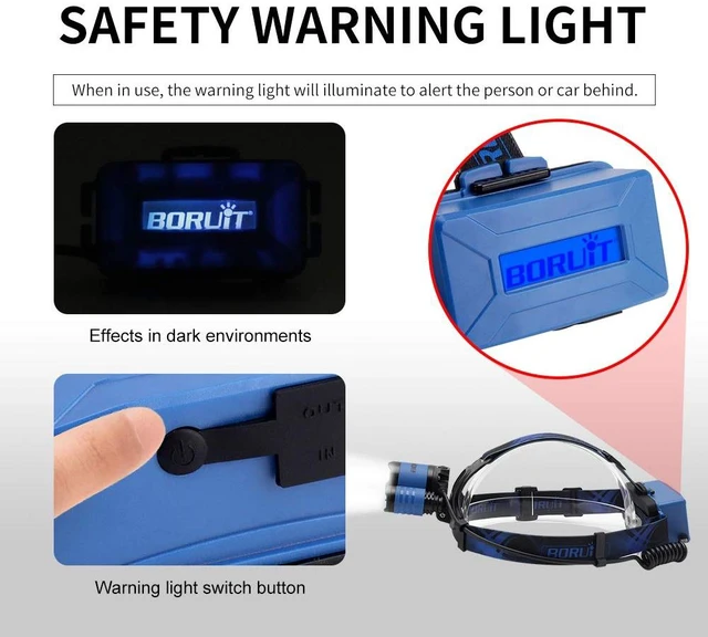 Alt view image 7 of 7 - BORUIT B21 Headlamp Rechargeable, LED Super Bright Head Lights for Forehead, Battery Powered, 4 Modes Head Lamp 90° Adjustable, IPX5 Waterproof
