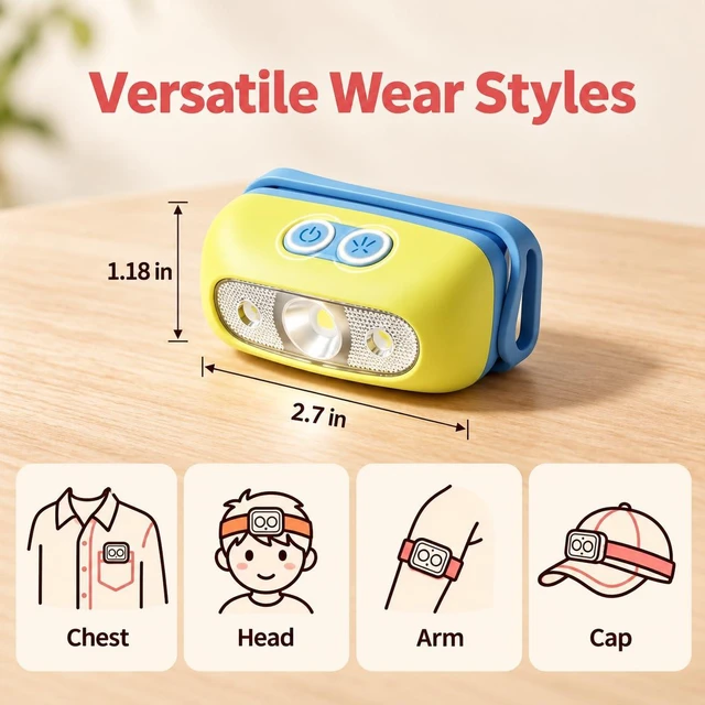 Alt view image 6 of 7 - Kids Headlamp 1200mAh Boys Head Light Camping/Christmas/Halloween | Motion Sensor LED Head Light for Boys & Girls, USB-C Camping Gear, Waterproof, Hiking, Reading, Emergency Stocking Stuffers
