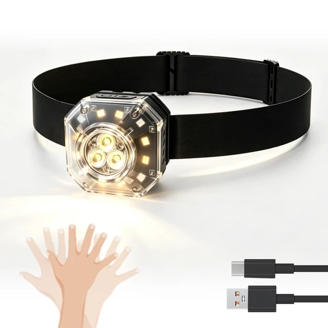 Main image of Multifunctional Headlamp Work Light, High Lumen Ultra-Light Bright LED Rechargeable Camping Headlamp, White Light & Warm Light, Wave Motion Sensor, 12 Lighting Modes for Outdoor Camping Hiking