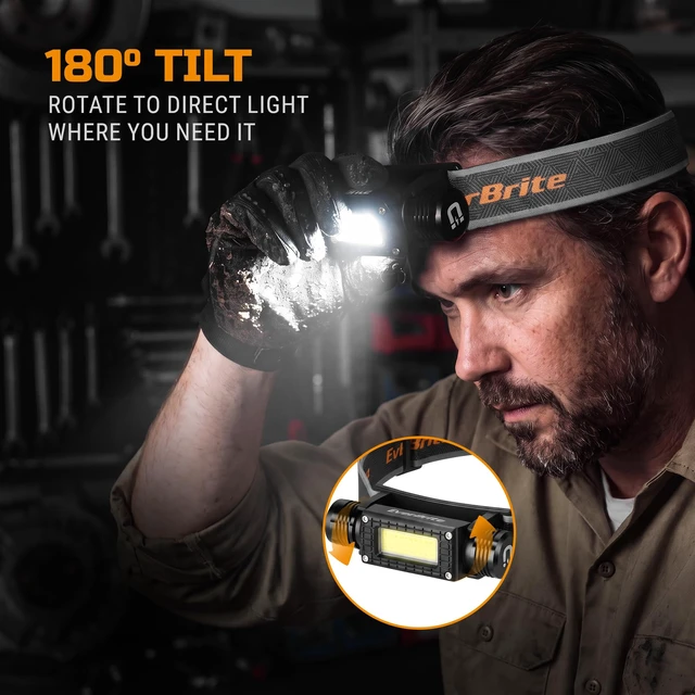 Alt view image 7 of 7 - EverBrite 1100LM Rechargeable Headlamp, Magnetic Work Head Lamp | Super Bright, White Red Green Light Option, Memory Function, Detachable Design, Magnetic Base, 90° Adjustable, 6 Light Modes